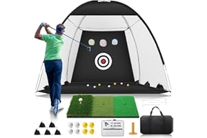 YWITIO Golf Net, 10 x 7ft Golf Practice Net with Tri-Turf Golf Mat, All in 1 Golf Hitting Net with Scoreboard & Target, Golf Chipping/Swing Training Nets for Backyard Driving, Ideal Golf Training Equipment