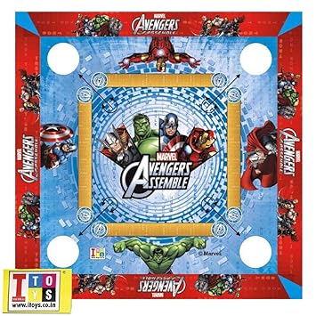 HALO NATION Avengers Carrom Board Premium Quality with Carrom, Coins, Striker, Pawns and Dice 20*20 inches