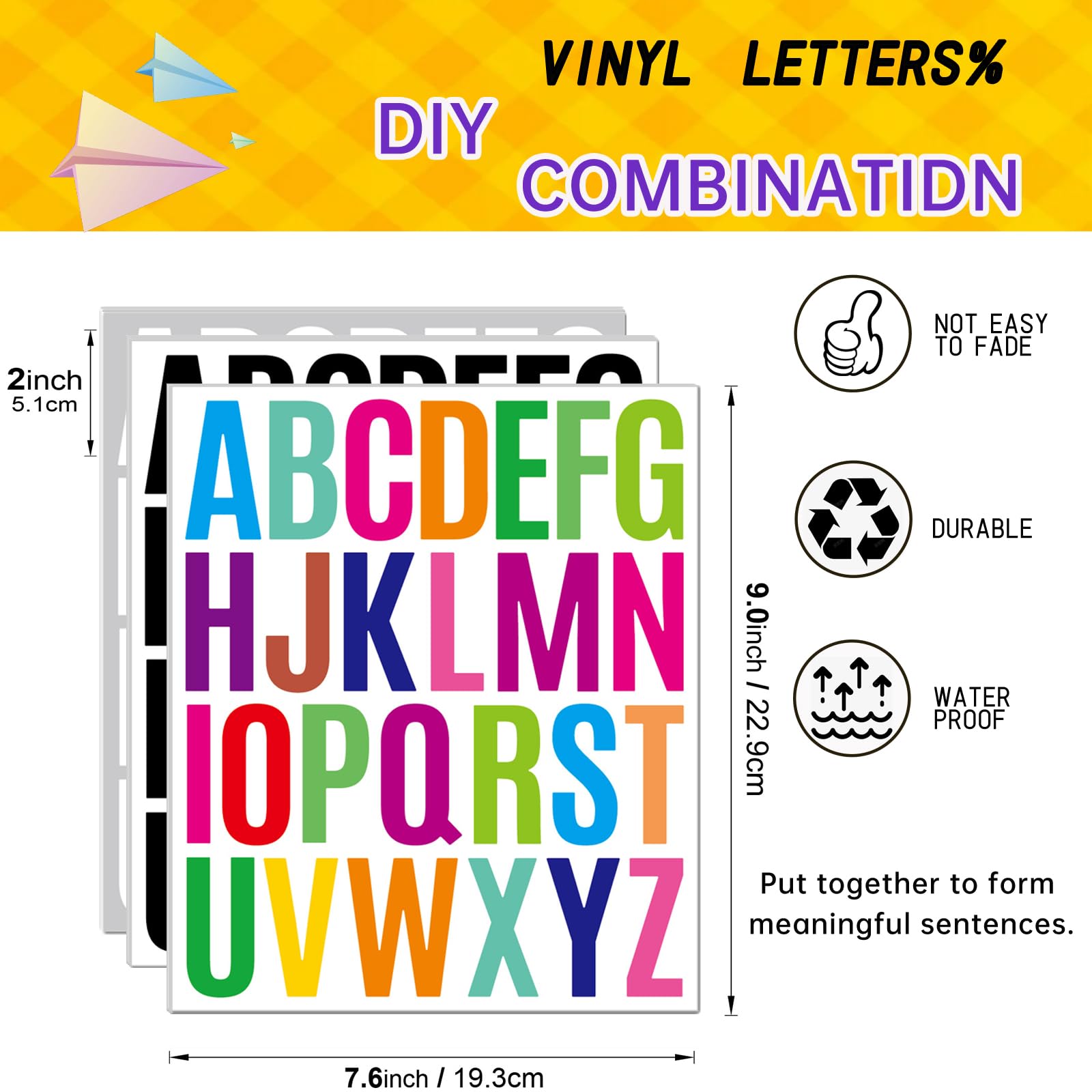 12 Sheets Letter Sticker, 312 PCS Alphabet Stickers Waterproof Alphabet, 2 inch Self Adhesive Letters Kit Mailbox Sticker Vinyl Letter Stickers, Mailbox Labels DIY Crafts Art Making, Notebook