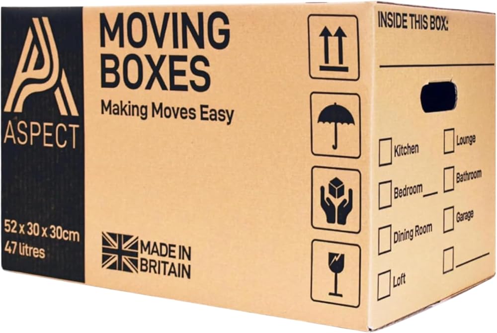 Aspect Large Moving Boxes 47 Litre 52x30x30cm with Carry Handles