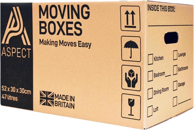 Aspect Large Moving Boxes 47 Litre 52x30x30cm with Carry Handles