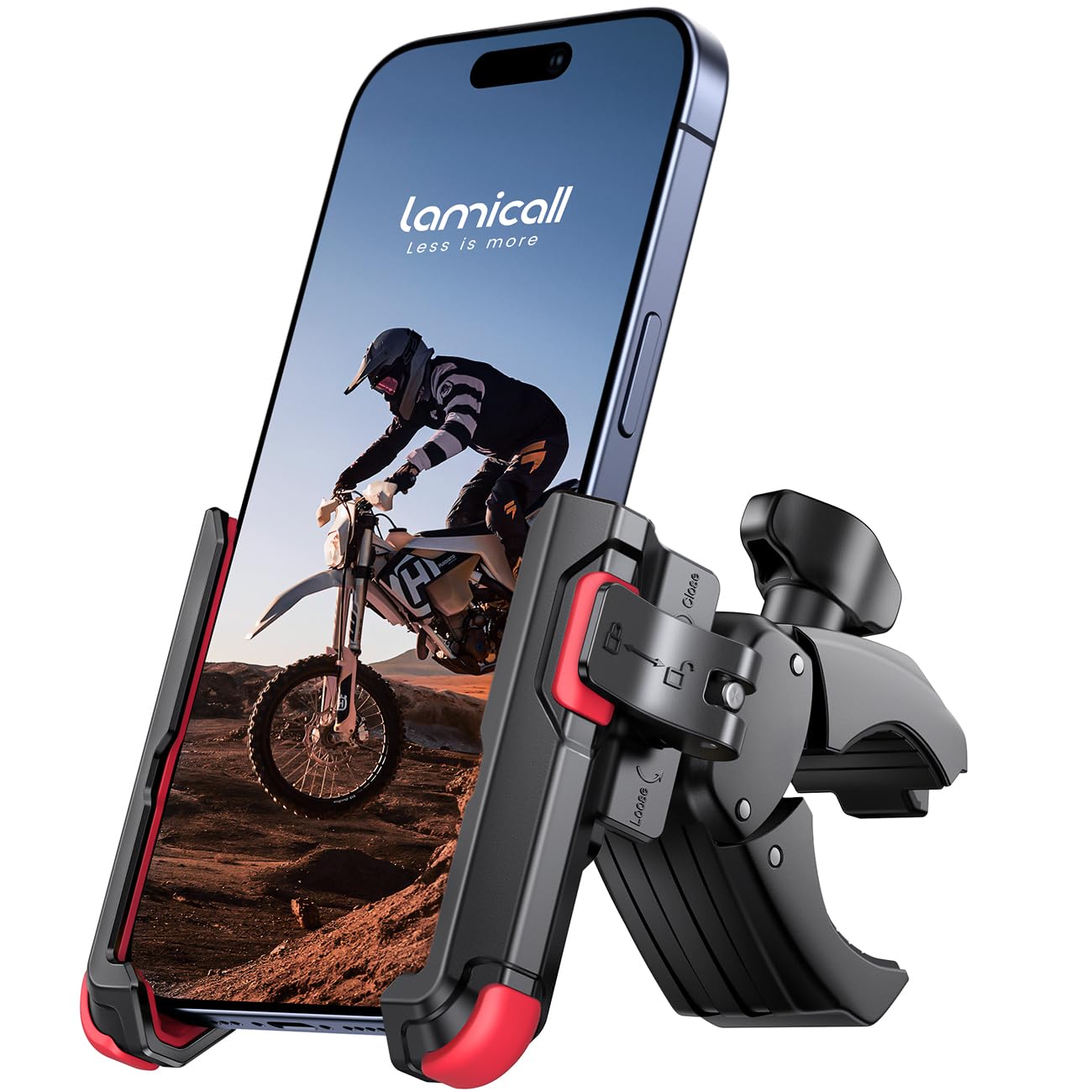 Lamicall Motorcycle Bike Phone Mount - [1s Quick Release] Bike Cell Phone Holder Clip, Bicycle Scooter Handlebar Clamp, for iPhone 17 16 15 14 Pro Max, Galaxy S25 S24 Ultra, 4.7-7" Phones, Red