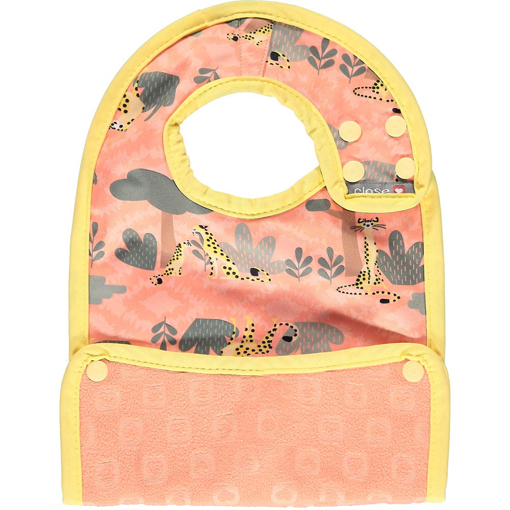 Close Pop-in 6Plus Months Old Baby Dribble Bibs Unisex Waterproof Stain Resistant Simply Wiped Clean Baby Bib Cheetah Print Stage 2