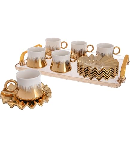 Arabic/Turkish/Armenian Coffee Serving Set Arabic/Turkish Coffee Cup Set -  Porcelain, 2 Oz, 12 Pieces With Circle Pattern Turkish Coffee Set