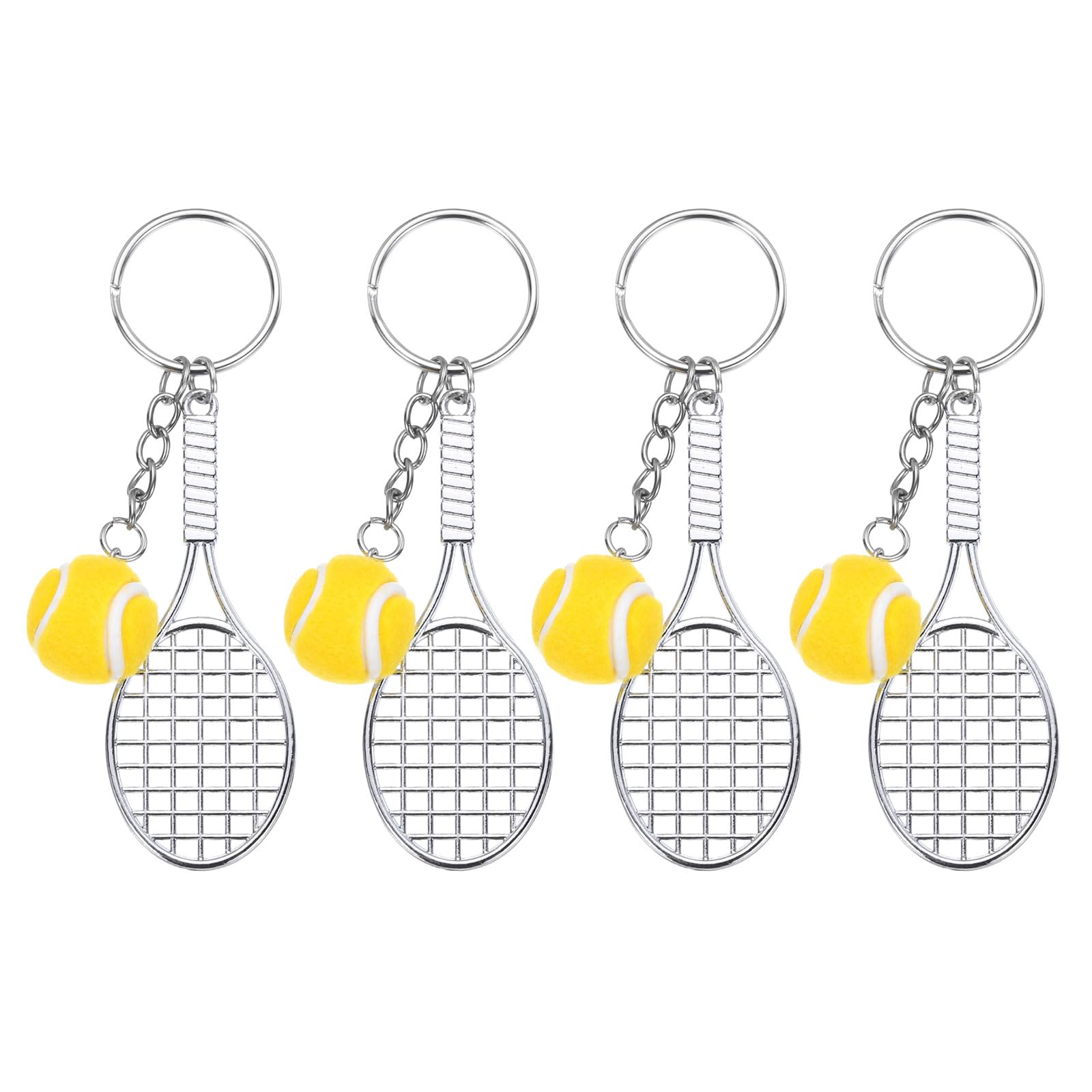 PATIKIL Tennis Keychain, 4 Pcs Metal Tennis Racket Key Chains Sports Novelty Charm Pendant for Backpacks, Gift, Party Favor, Souvenir, Sports Fan, Yellow