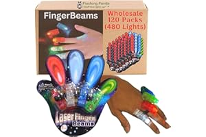 FLASHING PANDA 120 Packs Wholesale (480 Rings) FingerBeams LED Finger Ring Lights, 4 Color Flashlights Per Card, Stocking Stuffers, Rave, Night Club, Parties, Concerts, Safety at Night, Halloween