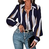 Zeagoo Women Button Down Shirts Lantern Long Sleeve Tops Business Casual Chiffon Blouses Trendy Work Clothes