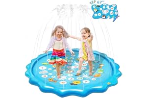 Qoosea Splash Pad for Kids Dogs 67" Water Sprinkler for Kids Outdoor Play Inflatable Splash Pads for Toddlers 1-3 Fun Backyard Fountain Play Mat for Children Baby Girls Boys Pet Dogs