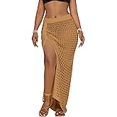 Bsubseach Womens Crochet Cover Up Skirt 2025 Knit Drawstring Long Coverups for Swimwear Elastic Waist Beach Wrap