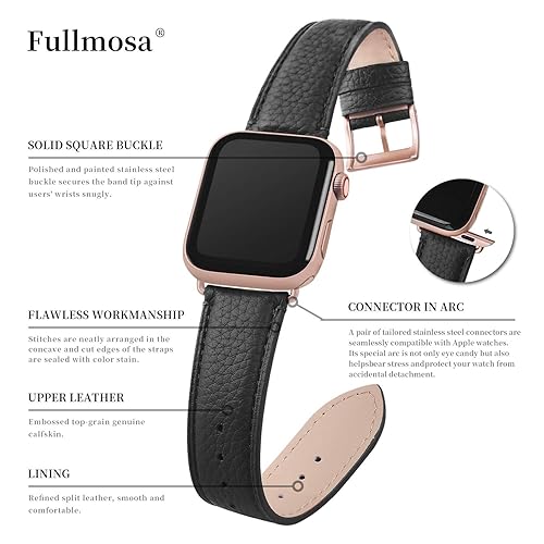 Fullmosa Stainless Steel Apple Watch Band Series Fullmosa Leather