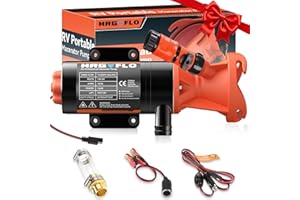 MRGVFLO RV Macerator Pump 12V,Portable Macerator Waste Pump,12GPM Suction 3.2 feet Lift 10 feet with Garden Hose Discharge Port,Quick Release Sewage Pump with Fresh Water Rinse and Manual Crushing Function.
