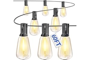 VIPAR Outdoor String Lights 60FT LED Patio Lights Waterproof with 28 Shatterproof ST38 Edison Bulbs Outside Hanging Light Dim
