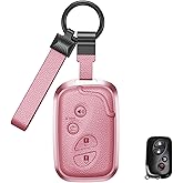 for Lexus Key Fob Cover Case, Premium Aluminum and Leather Protector with Keychain Fits for Lexus RX ES NX LS is Key Remote 2010-2014 (C-Pink)