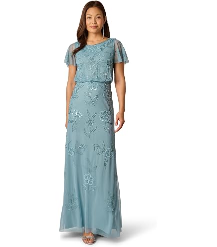 Adrianna Papell Women's Bead Blouson Long Dress, French Blue, 8 : Clothing, Shoes & Jewelry