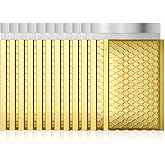 Fuxury Gold Bubble Mailers 4x8" 50 Pack, Usable Size 4X7" Strong Adhesion Metallic Bubble Envelopes,Waterproof Padded Envelopes Small Padded Mailer, Cute Packing for Jewelry, Makeup Supplie,Bulk #000