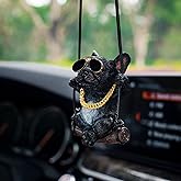 Floruit French Bulldog Car Mirror Hanging Accessories Cute Swinging Dog Rear View Mirror Accessories for Men & Women (Black)