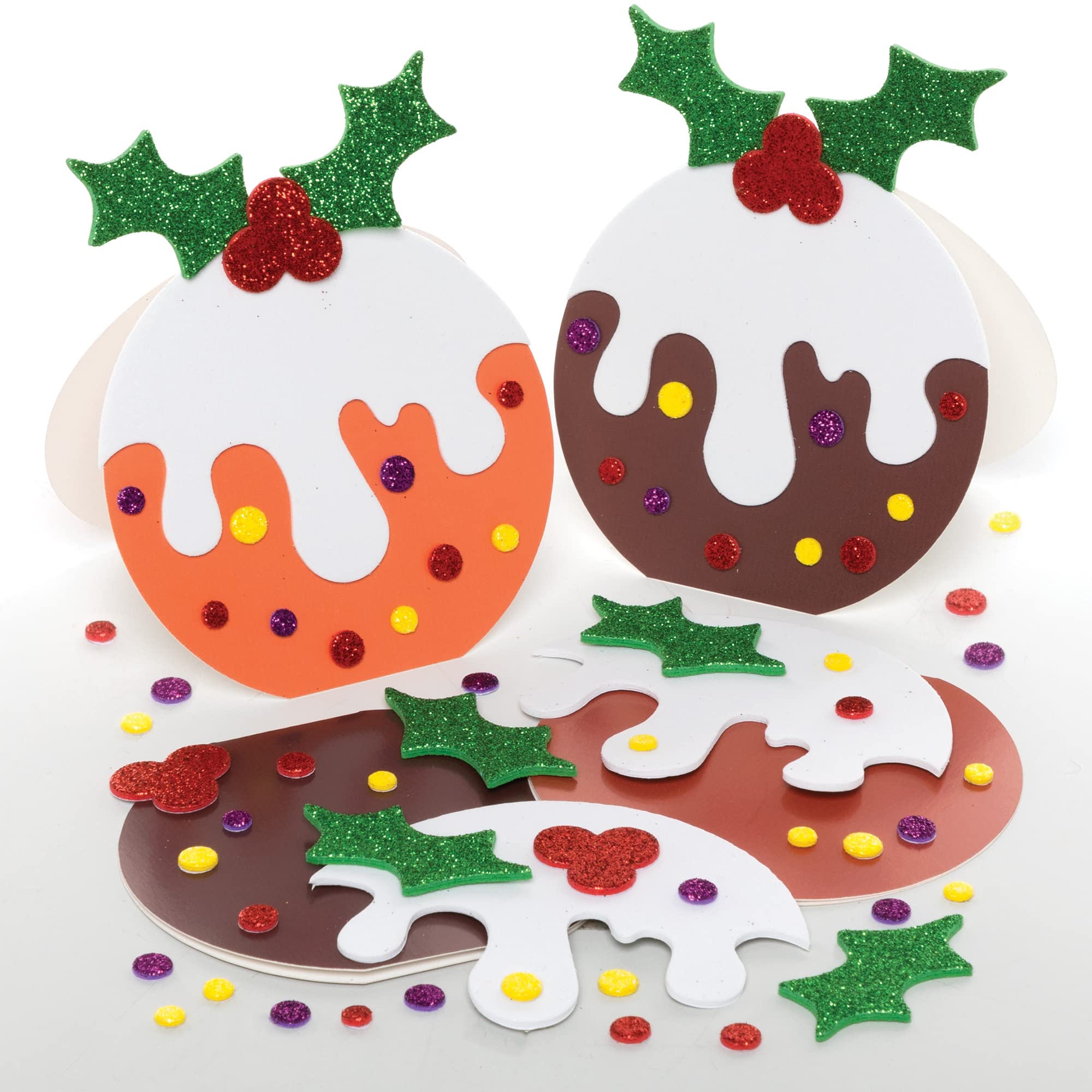 Baker Ross FE877 Christmas Pudding Card Kits - Pack of 6, Card Making Kit for Kids, Make Your Own Christmas Cards, Ideal Festive Arts and Crafts Project