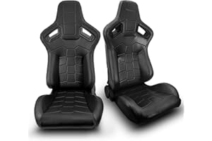 ModifyStreet 1 Pair Universal BLACK PVC MAIN LEATHER LEFT/RIGHT RACING BUCKET SEATS PAIR