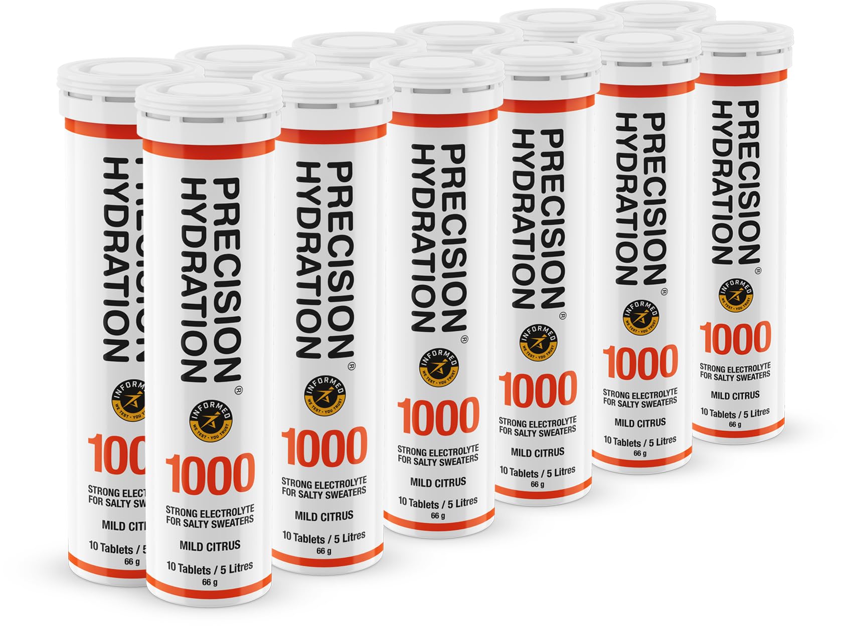Precision Hydration Electrolyte Tablets - Multi Strength Effervescent Hydration Tablets - Combats Cramp - Low Calorie,Gluten Free, Vegan/Vegetarian Friendly(12 Tubes, 1000mg/L - Orange Tube)
