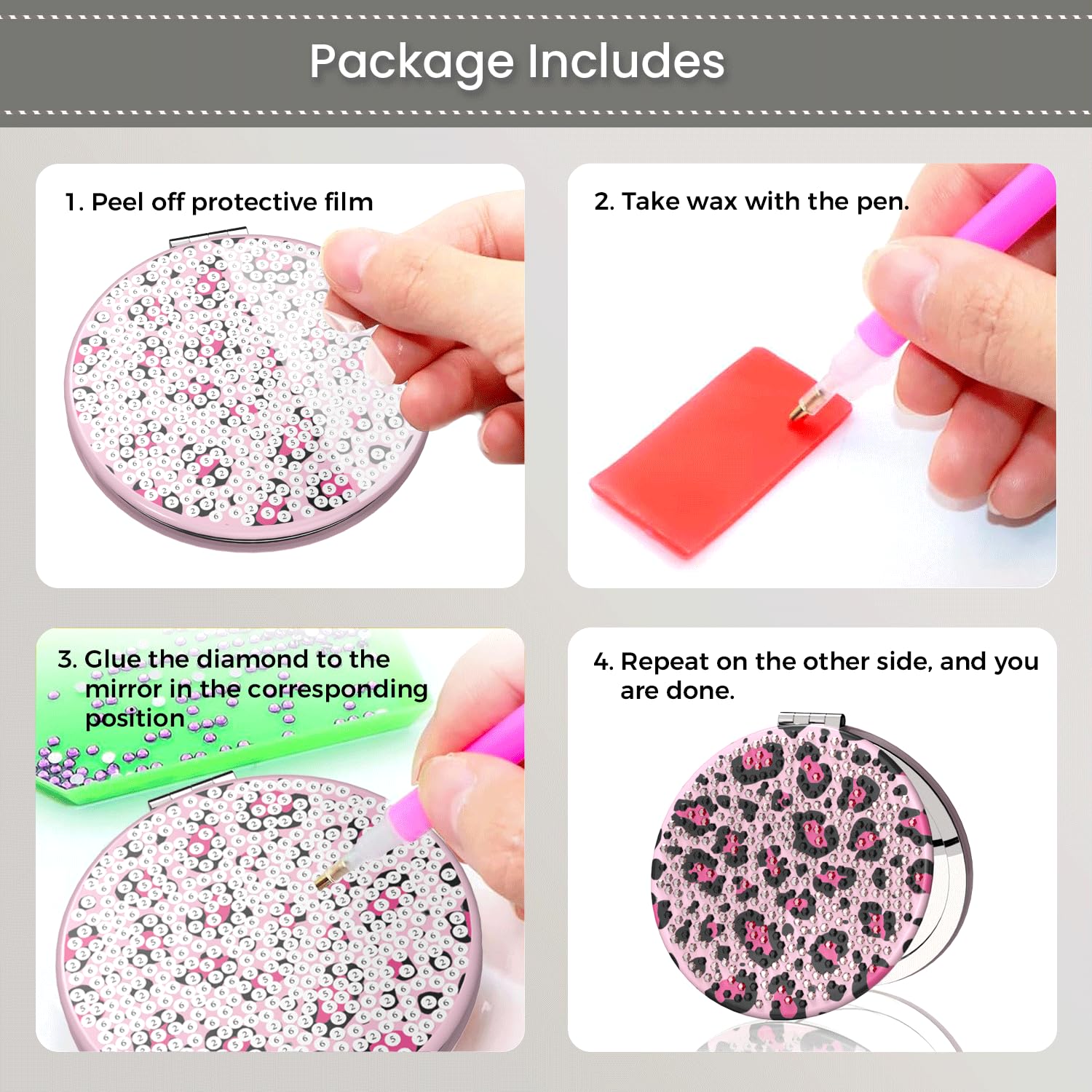 40 discount on LZC LADYS GIFT 4 PCS Diamod Painting Compact Mirror DIY