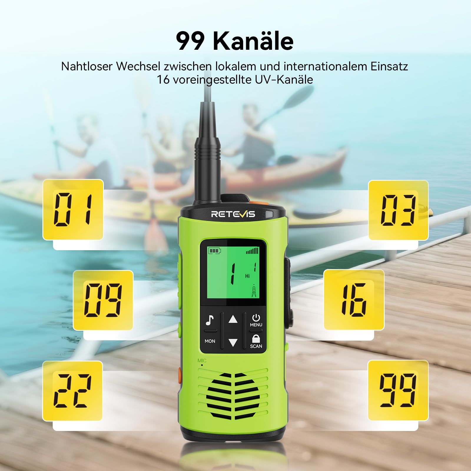 Retevis EZTalk 64S Walkie Talkie, IP68 Wasserdichtes Langstrecken Funkgerät, RT649P 2.0, Korrosionsbeständige, Rechargeable, Taschenlampe, SOS-Alarm, Funkgerät für Kajak Angeln (1 Paar) 5