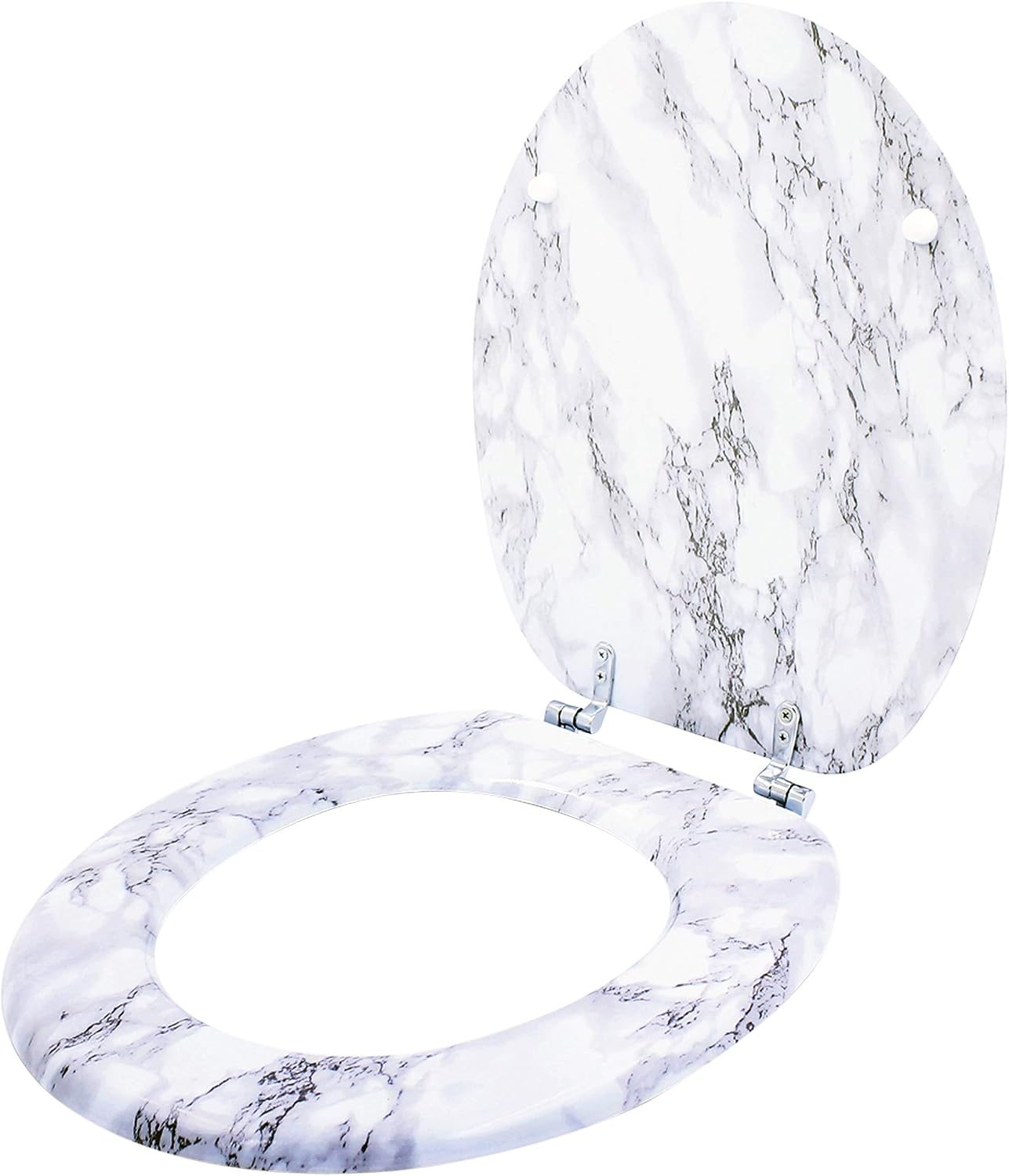 Anika Marble Effect Toilet Seat, Chrome Hinges, Standard Fit, Easy Installation, Moisture Resistant, Easy to Clean, 43cm x 37.5cm - Image 3