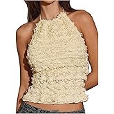 RoseSeek Women's Floral Tie Back Halter Tops Vacation Beach Wear Backless Crop Tops