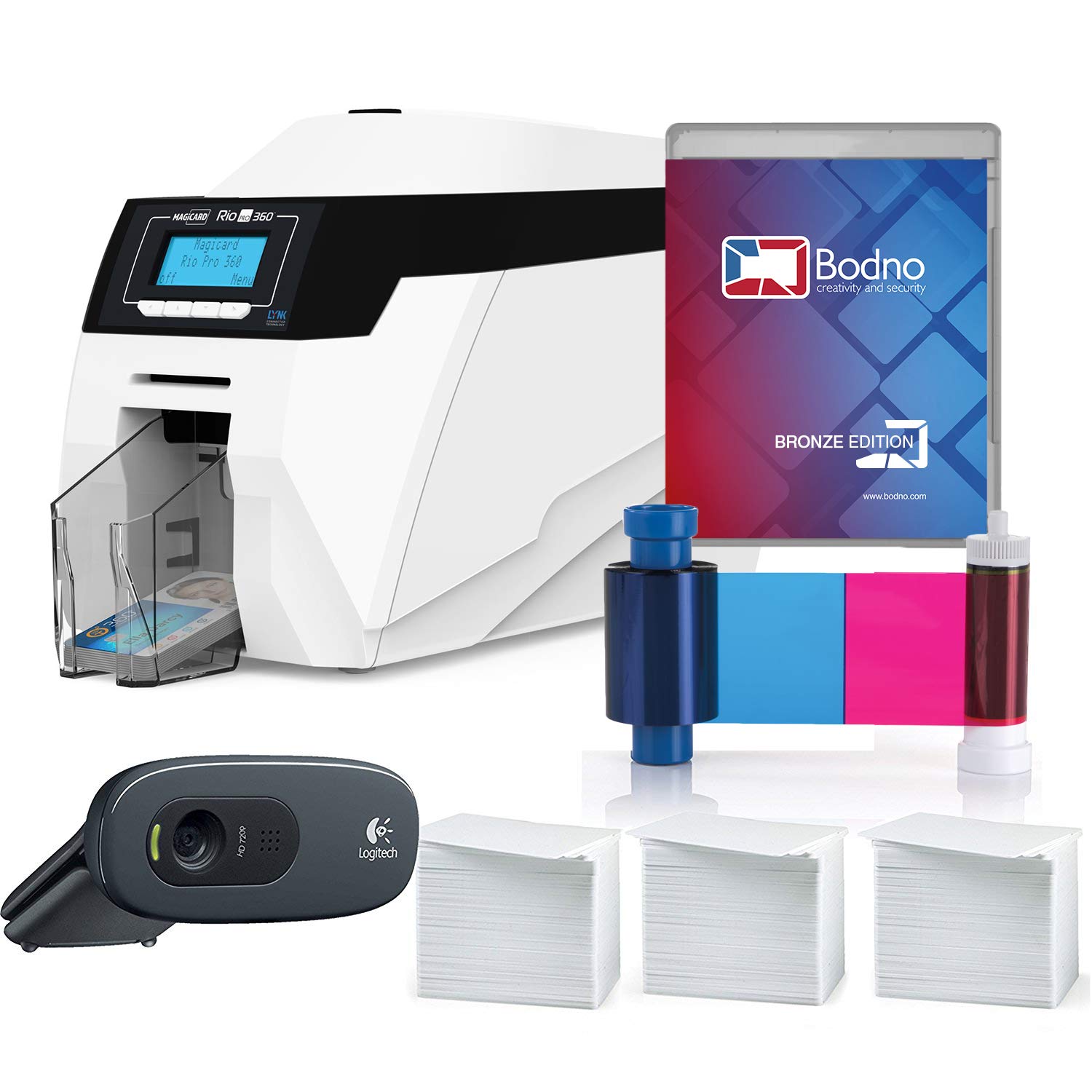 Magicard Rio Pro 360 Dual Sided Id Card Printer & Complete Supplies Package with Bronze Edition Id Software Bronze Edition Software
