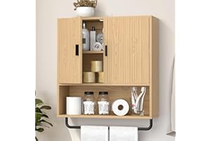 Stuvicient Bathroom Cabinet Wall Mounted: Over The Toilet Storage Cabinet with Adjustable Shelf & Towels Bar - 3-Tier Wood Me