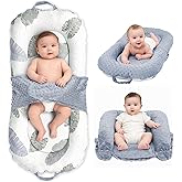 Baby Lounger, 3-in-1 Portable Infant Lounger for Newborns 0-24 Months, Foldable Tummy Time Pillow and Sitting Seat with Removable Cover, Dual-Sided 100% Cotton and Velvet, Ideal Baby Shower Gift
