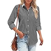 Striped Button Down Shirts for Women Cotton Dress Shirt Long Sleeve Collared Blouse Tops Business Office Attire