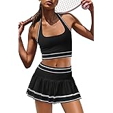 Panadila Women 2 Piece Tennis Skirt Sets Athletic Sets Halter Sports Bra and Mini Skort Pickleball Outfits