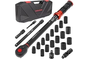 DURAXION 23PCS 1/2-Inch Drive Torque Wrench Set, 10-170FT.LB/13.6-230.5Nm, 1/2 Drive Click Torque Wrench, 72-Tooth Dual-Range
