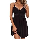 Oberitiny Women Lace Modal Nightwear Sleepwear Chemises V-Neck Full Slip Babydoll Nightgown