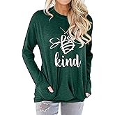 Dresswel Be Kind Sweatshirts for Women Long Sleeve Graphic Shirts Crewneck Pullover Tops Casual Loose Fall Outfits Clothes