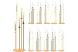 CHELOMENT 10 Sets 5 Arms Acrylic Candelabra for Tables,42'' Tall Candlesticks Holder with Lampshade,Wedding Centerpieces,Gold Candle Holders for Wedding,Home Decoration Housewarming Gift,Fit LED Candles