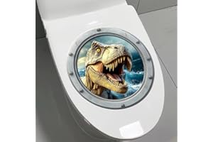 Iprokiu Funny Animal Toilet Seat Cover Sticker Waterproof Shark Dolphin Toilet Seat Lid Decal 3D Bathroom Decoration Turtle Dinosaur Wall Sticker (Dinosaur)