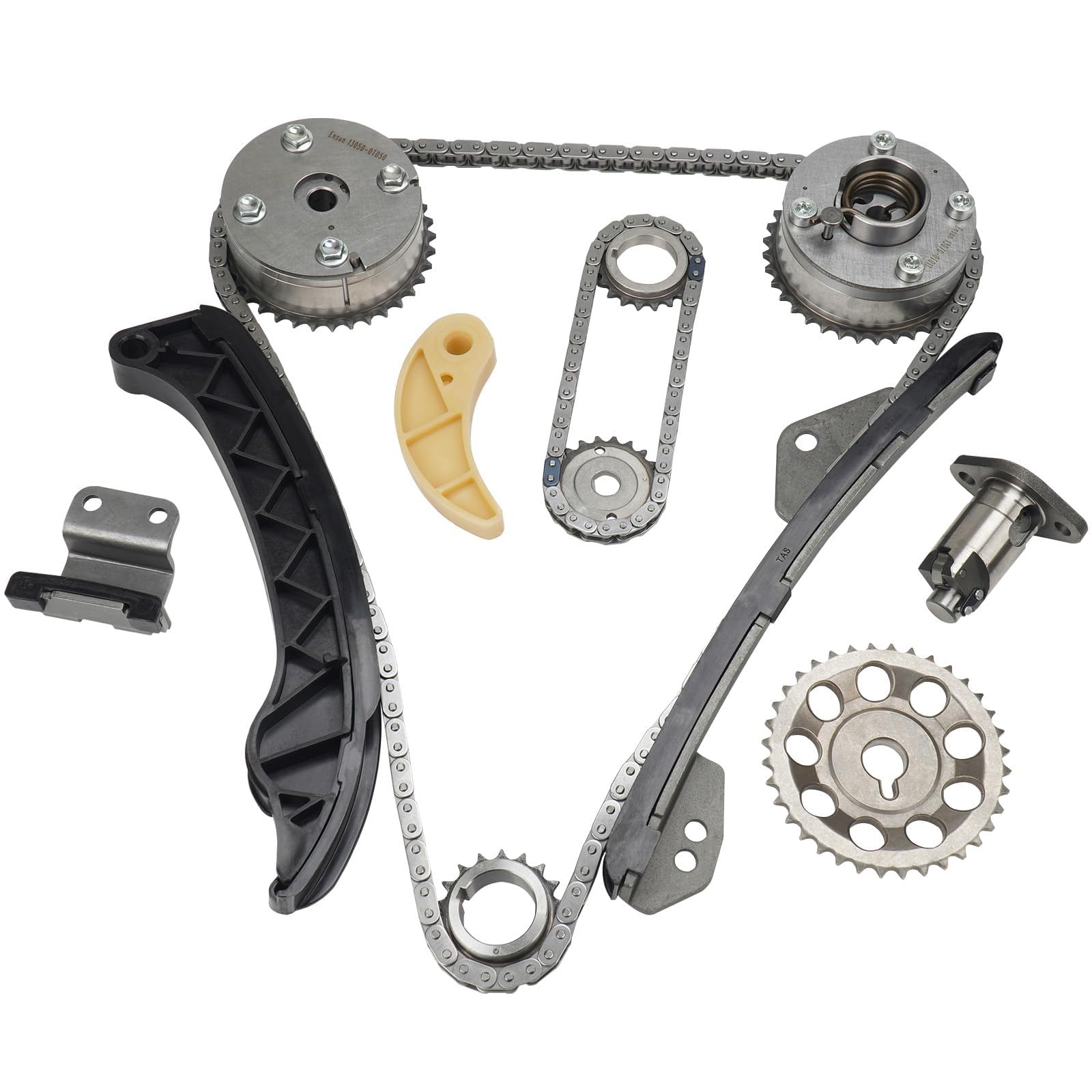 Photo 1 of Ensun Camshaft Timing Chain VVT Gear Sprocket Kit Tensioner Guide Crank Gear Rail Compatible with Prius Corolla Matrix xD Vibe 1.8L 13050-0T050 13070-0T011 | Set of 13