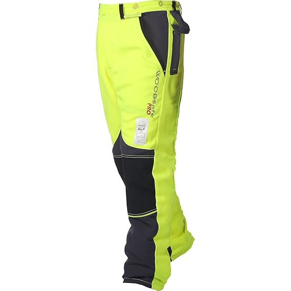 WOODSafe Profi-Schnittschutzhose Klasse 2, Forsthose, kwf-geprüft, Bundhose Gelb/Grau, Herren - Waldarbeiterhose mit Schnitts