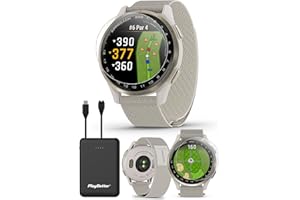 Garmin Approach S50 (Cream Gold/Ivory) Golf GPS Smartwatch Bundle - 1.2" AMOLED Display, On-Course Features, Wrist Heart Rate with PlayBetter Screen Protectors & 5000mAh Portable Charger