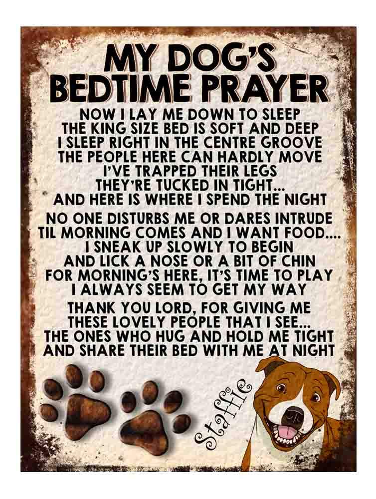 MY DOG'S BEDTIME PRAYER RETRO STYLE METAL TIN SIGN/PLAQUE DOG BREEDS (Staffie)