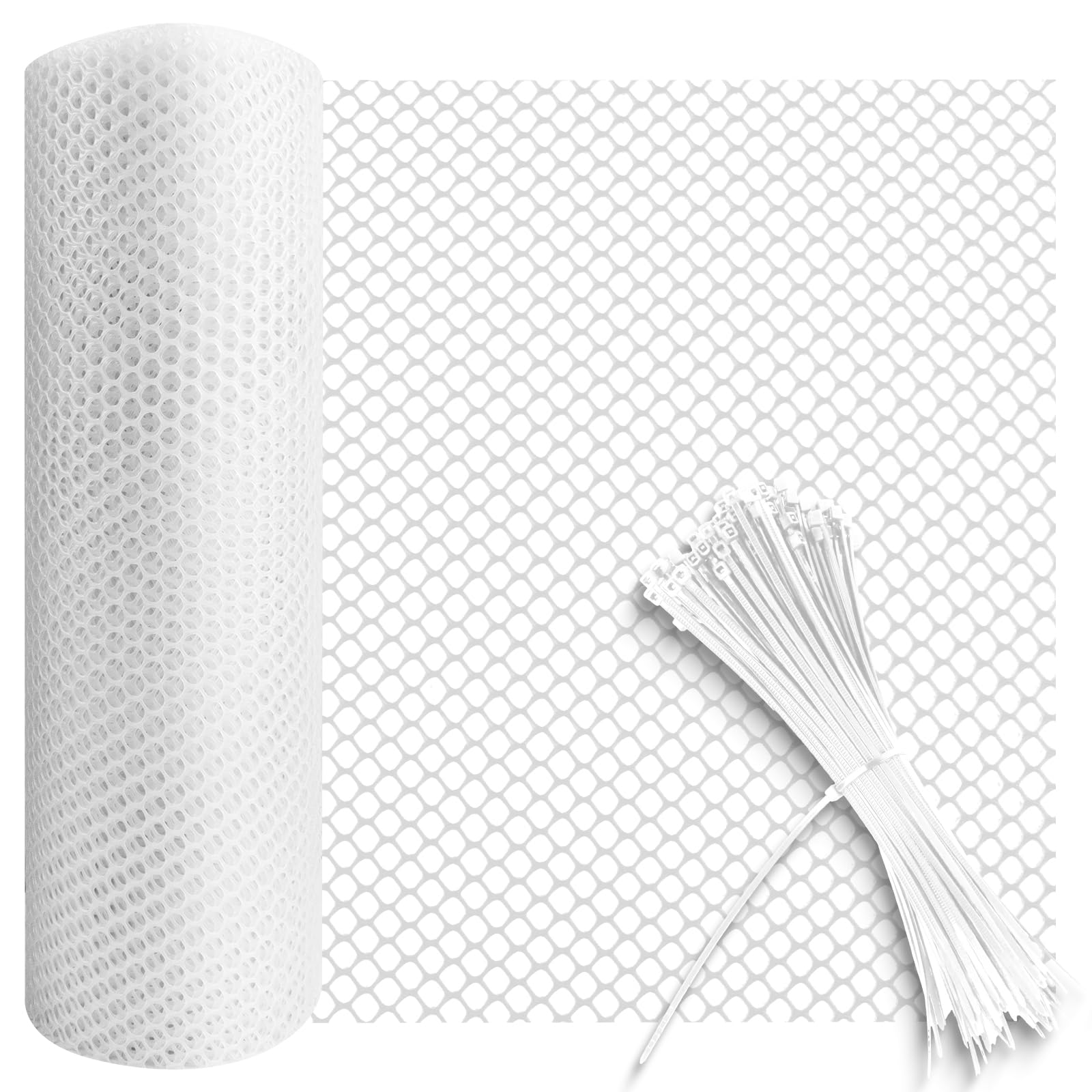 Plastic Chicken Wire Mesh Roll 3m Plastic Mesh Fencing Poultry Breeding Netting Garden Balcony Fence Mesh for Home Décor and Gardening, Temporary Fencing for Yard (40cm x 3m, White)