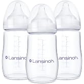 Lansinoh Anti-Colic Baby Bottles, 8 Ounce, 3 Count | Medium Flow Nipples (M), Breastfeeding Bottle with NaturalWave Design, BPA-Free Plastic, Baby Essentials