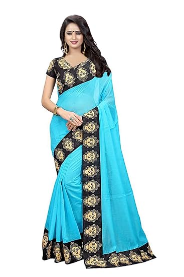 Winza Designer Womens Cotton Saree with Blouse (DEVI BORDER)