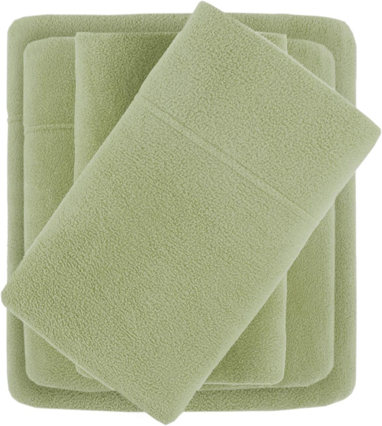 True North by Sleep Philosophy Micro Fleece Bed Sheet Set, Warm, Sheets with 14" Deep Pocket, for Cold Season Cozy Sheet-Set, Matching Pillow Case, Queen, Green, 4 PieceOEKO-TEX STANDARD 100