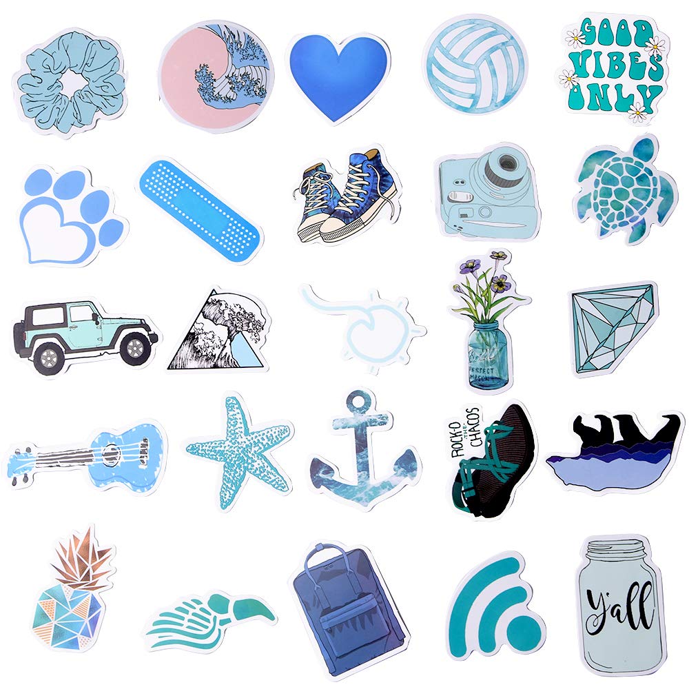 VSCO Stickers for Water Bottle, 50 PCS Cute Aesthetic Trendy Waterproof Vinyl Sticker for Laptop, Phone, Luggage, Skateboard, Guitar, Graffiti Decal (Blue)