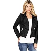 Haute Monde Women's Juniors Casual Faux Suede Moto Jacket (Large, Black)