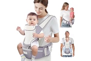 Safotad Baby Carrier Newborn to Toddler, Lightweight Ergonomic Baby Hip Seat Carrier Up to 33lbs, Adjustable Extended Waistband Infant Carrier with Breathable Sunshield, Light Grey