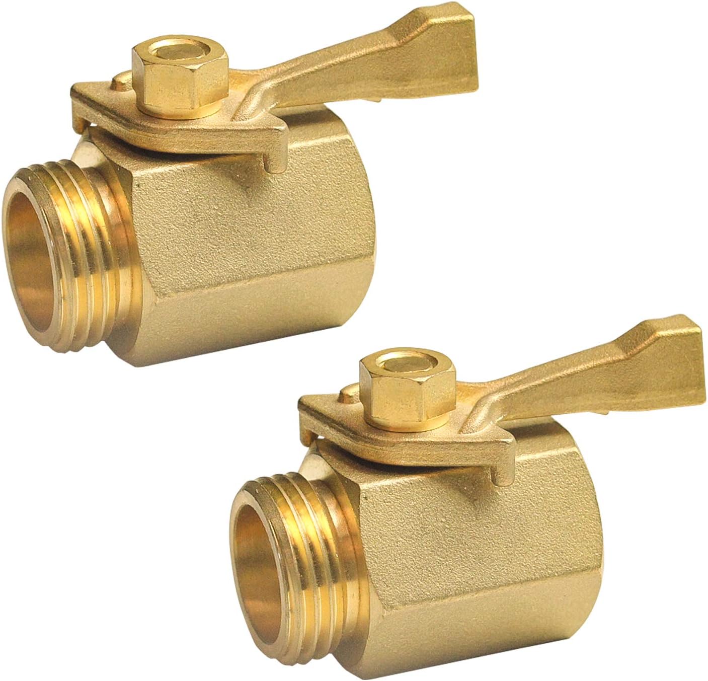 Hourleey Brass Garden Hose Shut Off Valve, 2 Pack with 2 Hose Washers