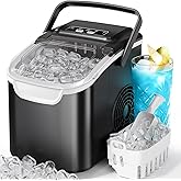 Kismile Countertop Ice Maker, 8 Cubes in 6 Mins, 26Lbs/Day Bullet Ice, Portable Ice Maker with 2 Sizes of Cubes, Self-Cleaning Ice Maker Machine with Basket & Scoop for Home/Kitchen/Office/Party